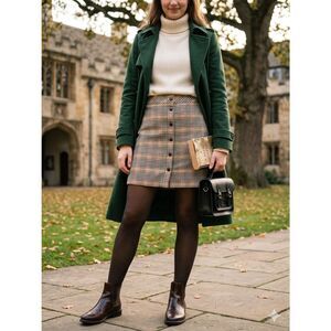 Talbots Wool Blend Plaid A-Line Mini Skirt Button Front Size 10 Academia